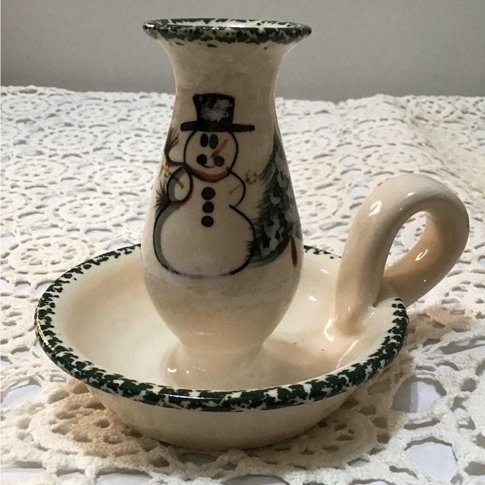Patton handmade stoneware snowman candlestick